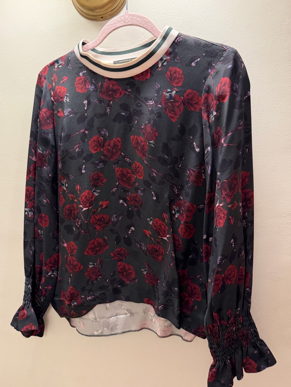 Mother of Pearl 100% Silk Rose Print Blouse Size 6